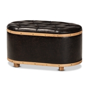 Baxton Studio Adana Modern Transitional Dark Brown Faux Leather Upholstered and Oak Brown Finished Wood Storage Ottoman